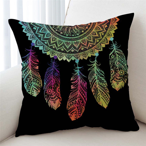 Image of Multicolor Half Dream Catcher Black Cushion Cover - Beddingify