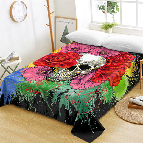 Image of Skull On Flowers Flat Sheet - Beddingify