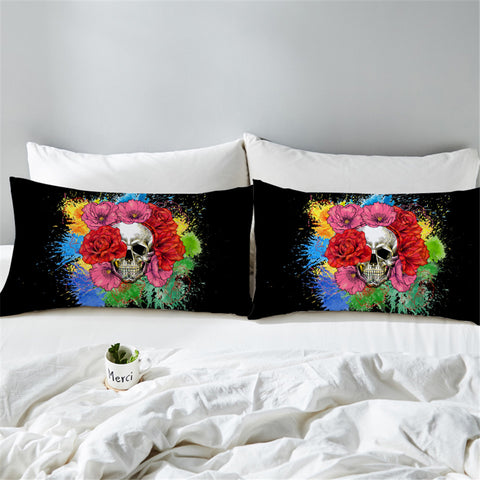 Image of Skull On Flowers Pillowcase