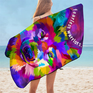 Fighting Colored Wolf Bath Towel