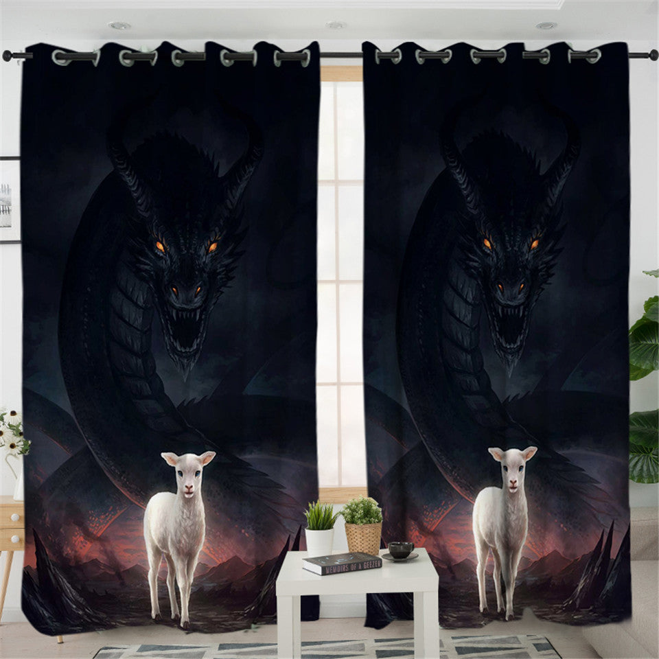 Sheep VS Dragon 2 Panel Curtains