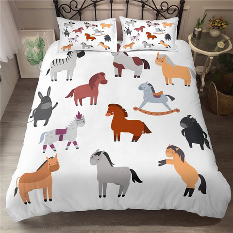 Image of Colorful Cartoon Horses Bedding Set