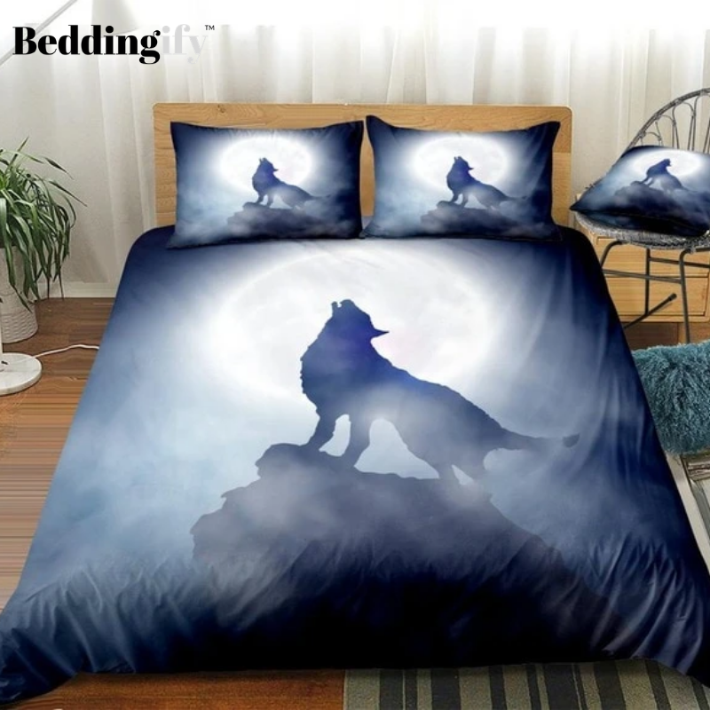 White Moon Howl Wolf Bedding Set - Beddingify