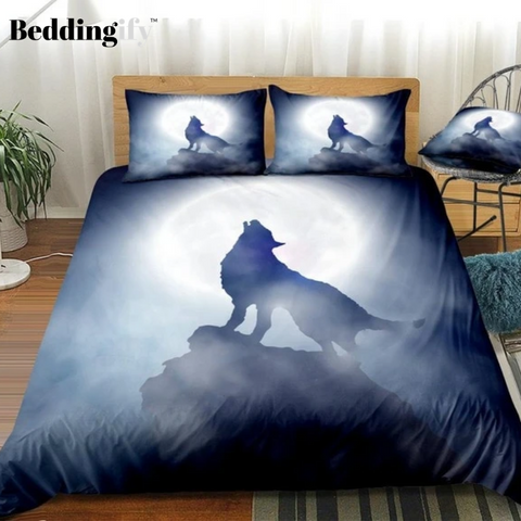 Image of White Moon Howl Wolf Bedding Set - Beddingify