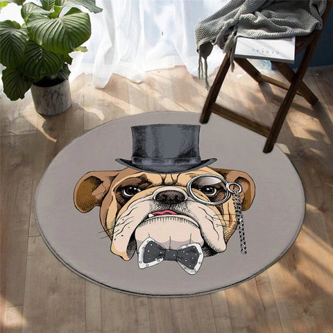 Image of Gentleman Pug Dog Area Rug Round Carpet