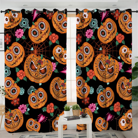 Image of Halloween Pumpkin 2 Panel Curtains