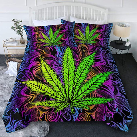 Image of 4 Pieces Hallucinate Canabis Comforter Set - Beddingify