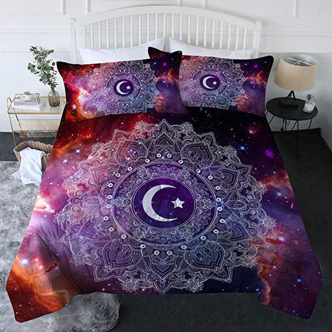 Image of 4 Pieces Luna Mandala 3D Nebula Comforter Set - Beddingify