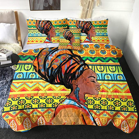 Image of 4 Pieces Colored African Lady Comforter Set - Beddingify