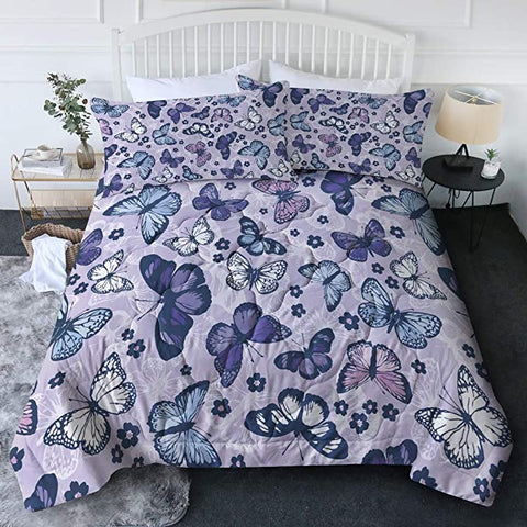 Image of 4 Pieces Butterly Pattern Purplish Comforter Set - Beddingify