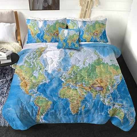 Image of 4 Pieces World Map Comforter Set - Beddingify