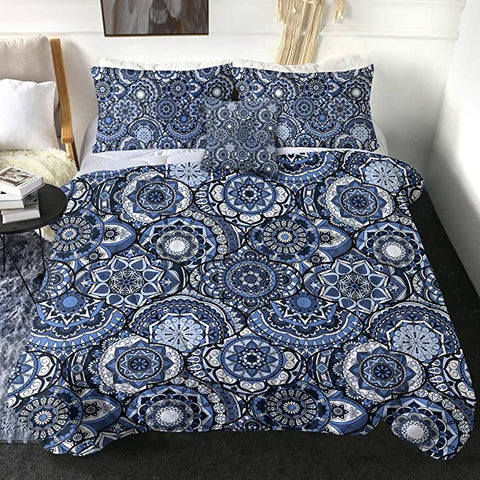 Image of 4 Pieces Stylized Mandala Wheels Cool Comforter Set - Beddingify