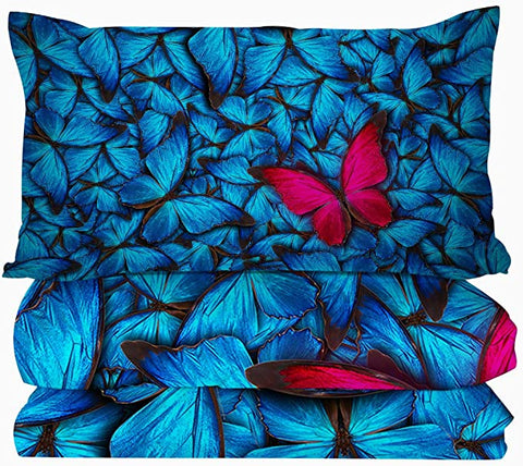 Image of 4 Pieces 3D Blue Butterflies Comforter Set - Beddingify