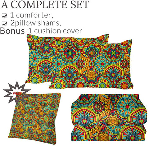 Image of 4 Pieces Stylized Mandala Wheels Warm Comforter Set - Beddingify