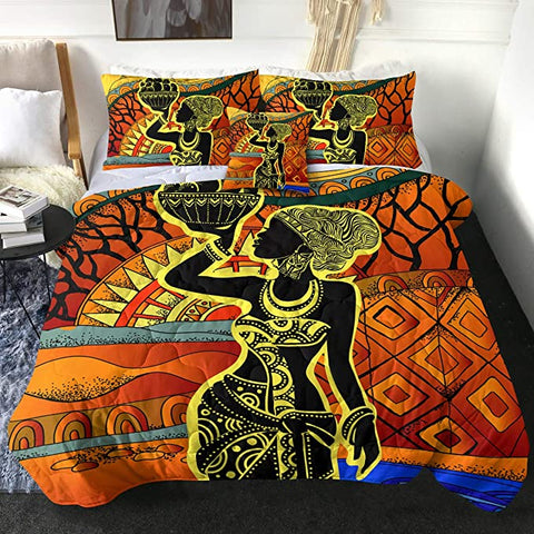 4 Pieces African Vase Lady Comforter Set - Beddingify