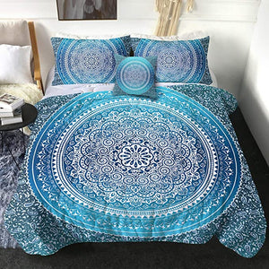 4 Pieces White Mandala Aqua Comforter Set - Beddingify