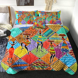 4 Pieces African Ladies Colorful Patterns Comforter Set - Beddingify