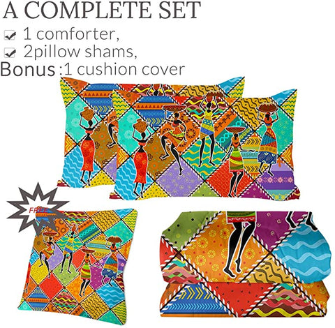 Image of 4 Pieces African Ladies Colorful Patterns Comforter Set - Beddingify