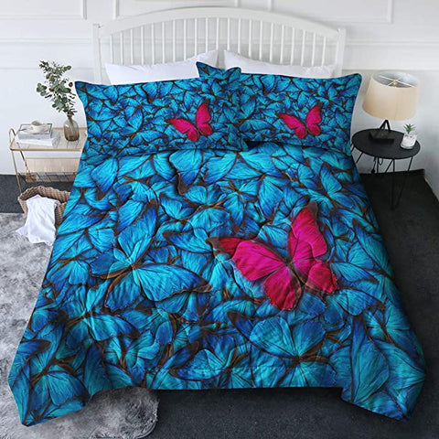 Image of 4 Pieces 3D Blue Butterflies Comforter Set - Beddingify