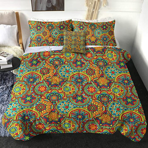 Image of 4 Pieces Stylized Mandala Wheels Warm Comforter Set - Beddingify