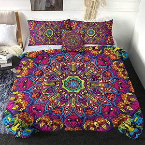 4 Pieces Hypnotizinng Concentric Mandala Comforter Set - Beddingify