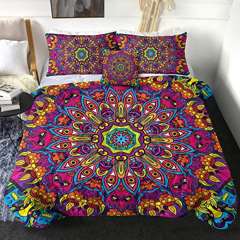 Image of 4 Pieces Hypnotizinng Concentric Mandala Comforter Set - Beddingify