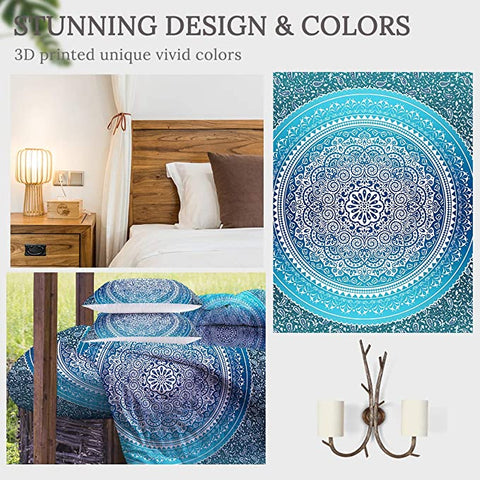 Image of 4 Pieces White Mandala Aqua Comforter Set - Beddingify