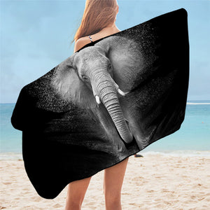 3D B&W Fading Elephant Bath Towel