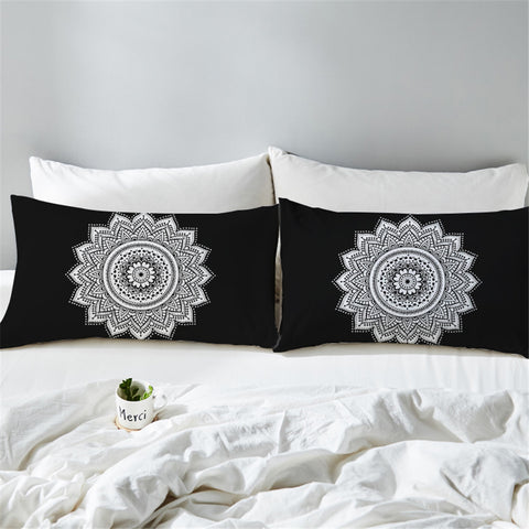 Image of Mandala Wheel Black Pillowcase