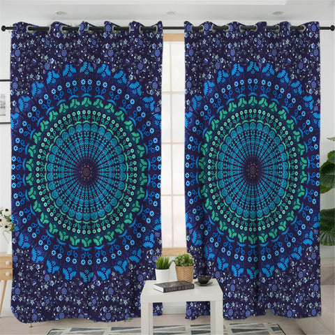 Image of Blue Purple Mandala 2 Panel Curtains