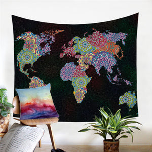 Patterned Continent World Map Tapestry - Beddingify