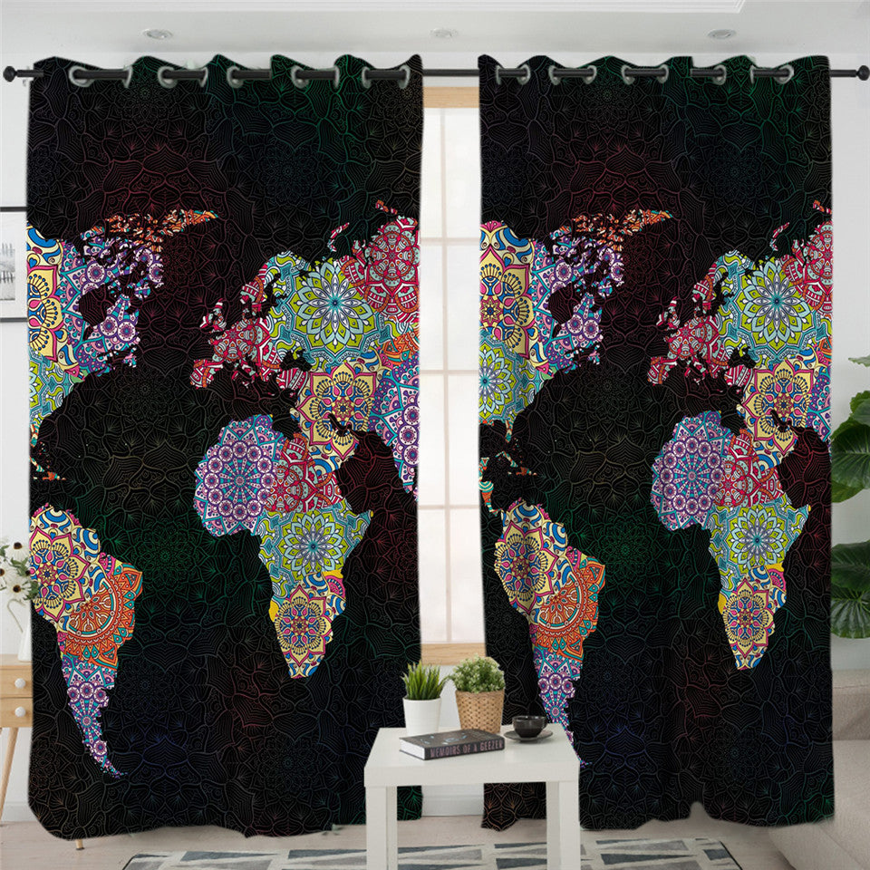 Colorful Map 2 Panel Curtains