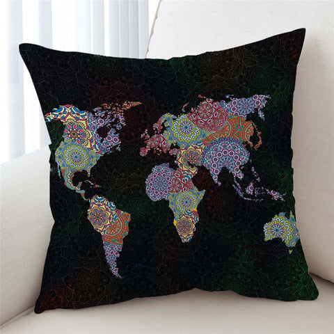 Image of Mandala Motif World Map Cushion Cover - Beddingify