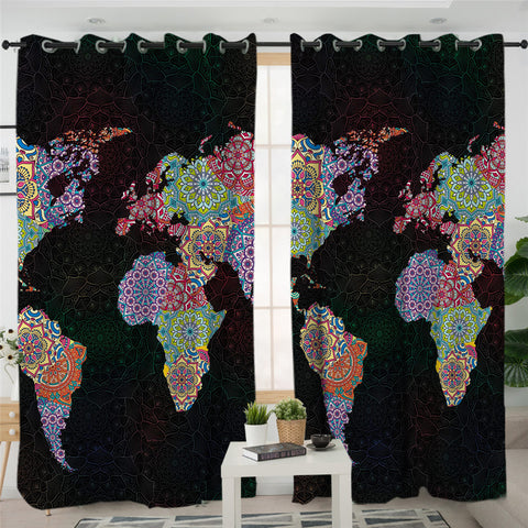Image of Colorful Map 2 Panel Curtains