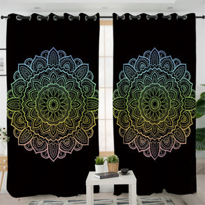 Mandala Black Themed 2 Panel Curtains