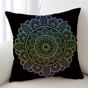 Multicolor Mandala Wheel Black Cushion Cover - Beddingify