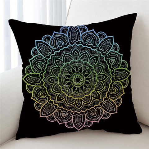 Image of Multicolor Mandala Wheel Black Cushion Cover - Beddingify