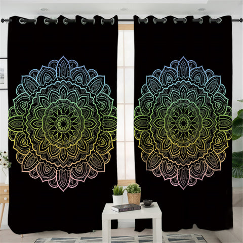 Image of Mandala Black Themed 2 Panel Curtains