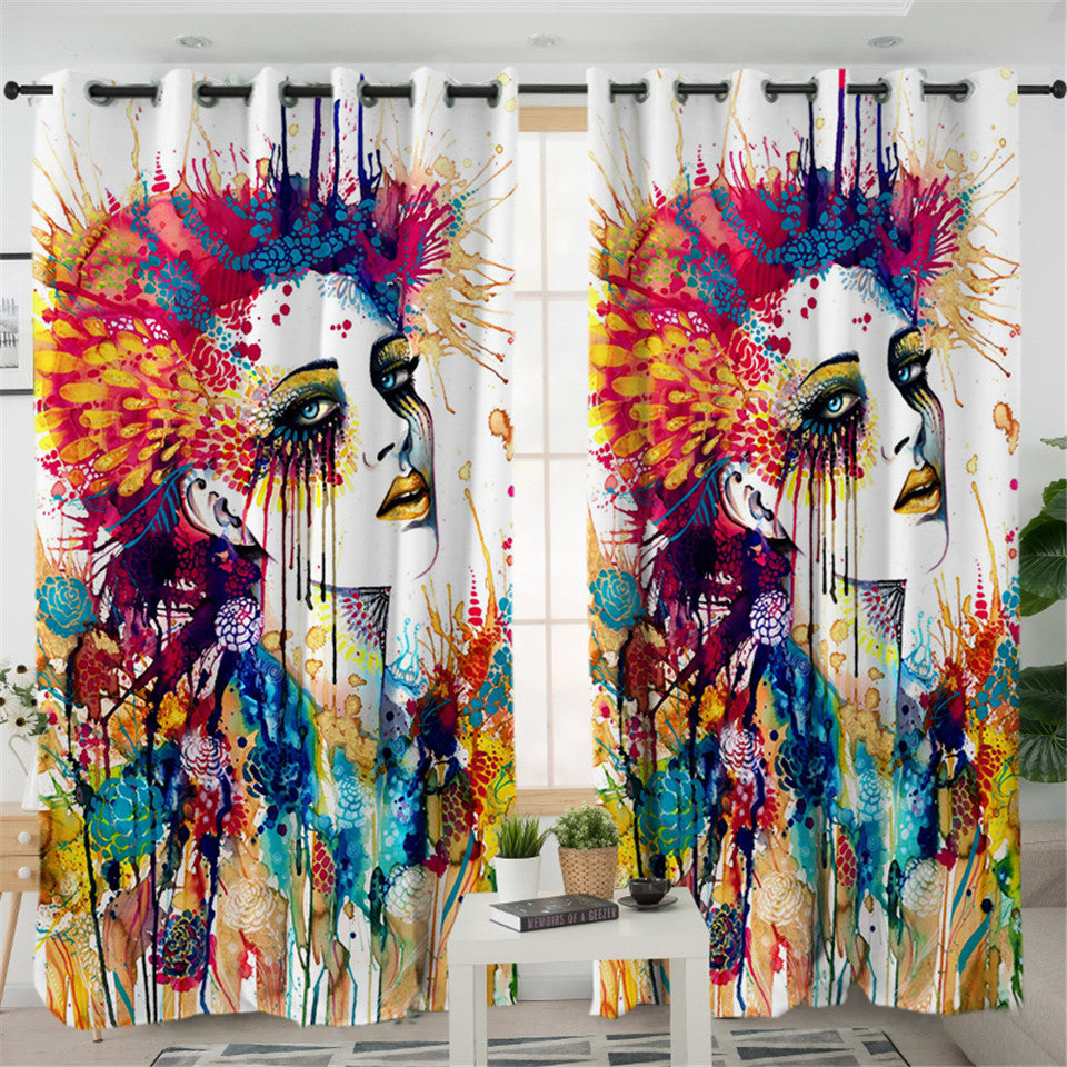 Abstract Art Lady 2 Panel Curtains