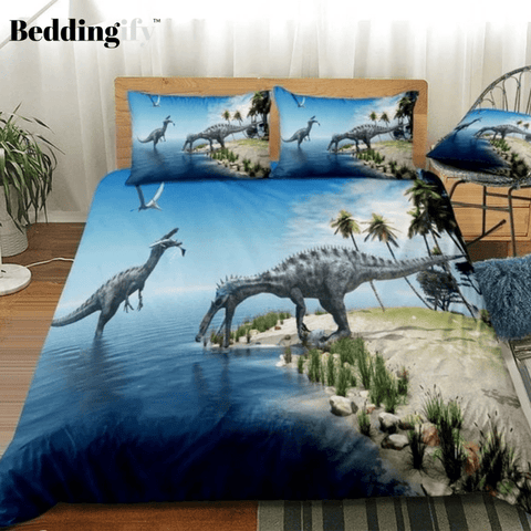 Image of 3D Dinosaur Tropical Beach Bedding Set - Beddingify