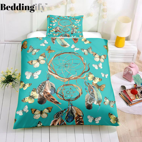 Image of Green Butterflies Dreamcatcher Bedding Set - Beddingify