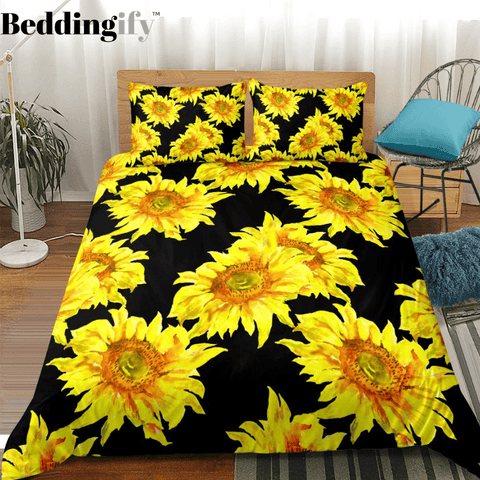 Image of Black Background Sunflower Bedding Set - Beddingify