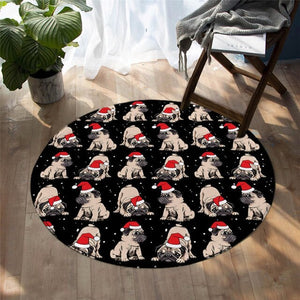 Christmas Pug Dog Area Rug Round Carpet