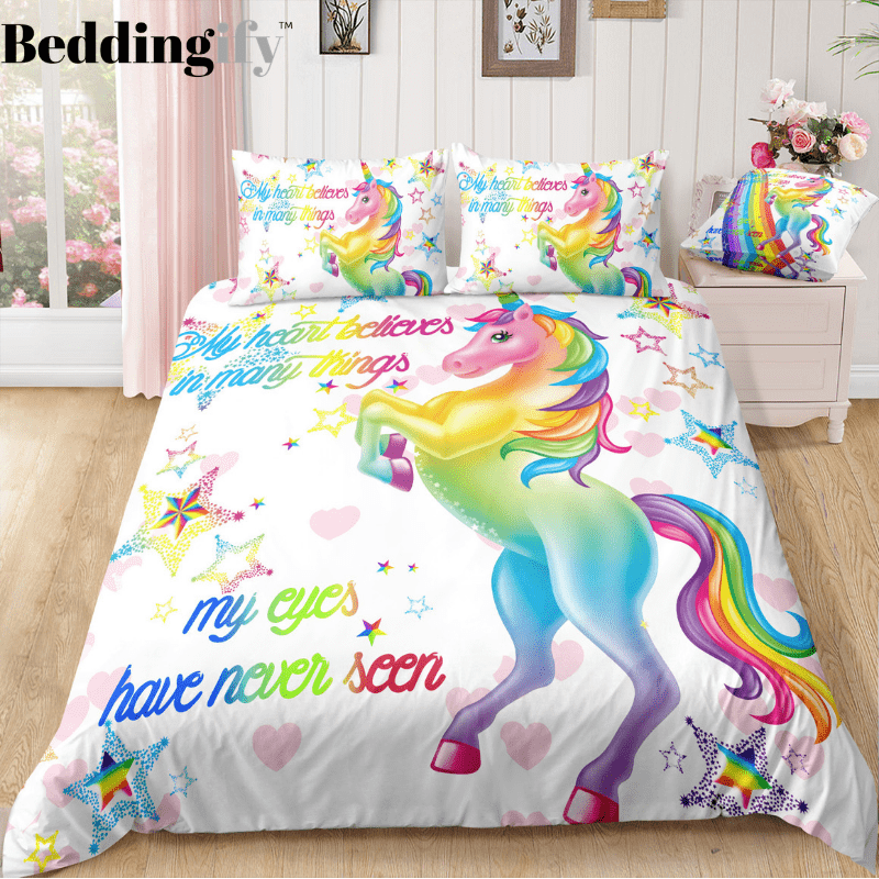 Pink Heart Unicorn Bedding Set - Beddingify