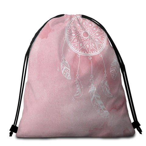 Image of Dreamcatcher Pink Round Beach Towel Set - Beddingify