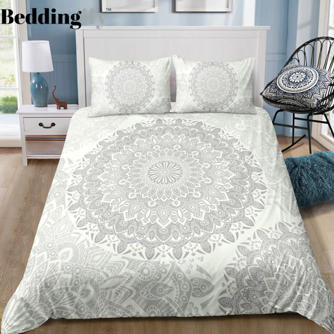 Image of Grey Mandala Pattern Bedding Set - Beddingify
