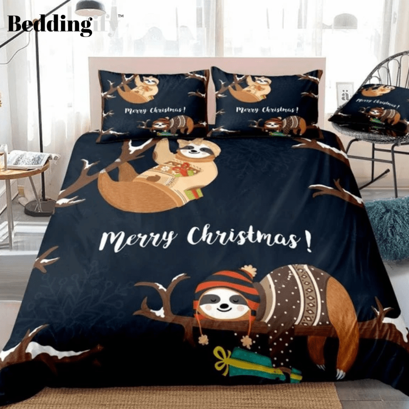 Christmas Sloth Handing on Tree Bedding Set - Beddingify