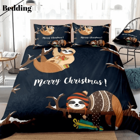 Image of Christmas Sloth Handing on Tree Bedding Set - Beddingify