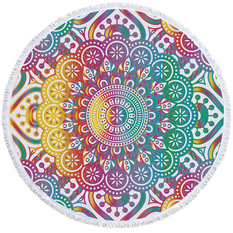 Image of Colorful Transition Mandala Round Beach Towel Set - Beddingify
