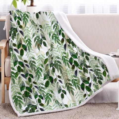 Image of Green Leaves Sherpa Fleece Blanket - Beddingify